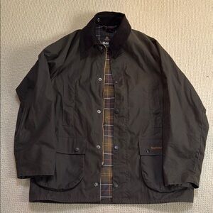 Barbour Brown Lightweight Jacket with Corduroy Collar and Plaid Lining